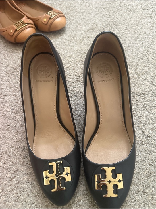 Tory Burch Shoes - Tory Burch Black Leather Flats with Gold Logo
